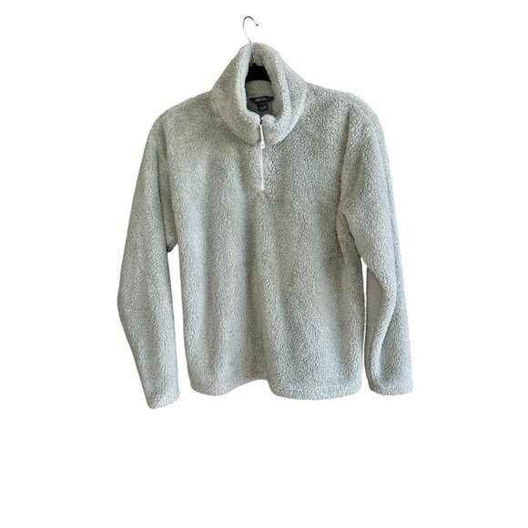 Eddie Bauer Light Green Fleece 1/4 Zip Pullover Cozy Sweater Size Medium - Picture 2 of 11
